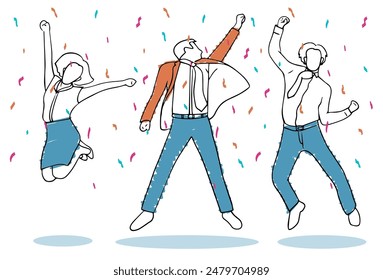 Business Team Project Success. Group of People Characters Celebrate Victory. Concepts of teamwork, winning and success.Cartoon Vector