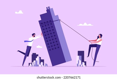 Business Team Pulling A Company Up From The Floor. Illustration About Established A Company With Teamwork And Business Partner. Company Establishment Or Start New Business Concept