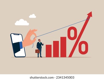 Business team pulling up percentage icon. Increase interest rates. Vector illustration