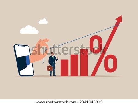 Business team pulling up percentage icon. Increase interest rates. Vector illustration
