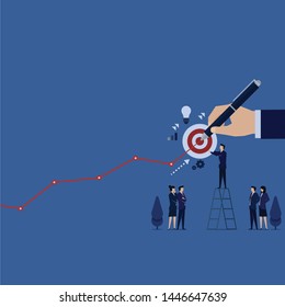 Business team put target for next profit and hand make line chart profit. Illustration For Wallpaper, Banner, Background, Book Illustration, And Web Landing Page.