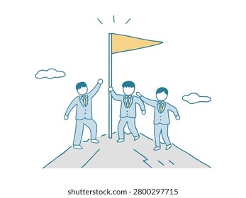 Business Team Reaching the Summit – Success, Achievement, and Goal Completion Illustration