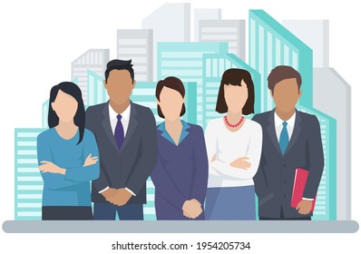 Equipo de negocios listo para trabajar. Trabajo en equipo. Comunicación de personajes de coworkers. Construcción de equipos