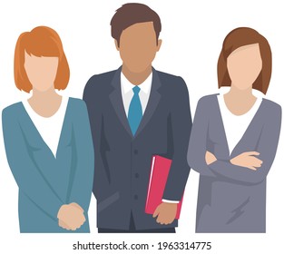 Business team ready to work. Teamwork. Coworkers characters communication. Team building and business partnership. Businessmen people cooperation collaboration. Office workers clerks standing together