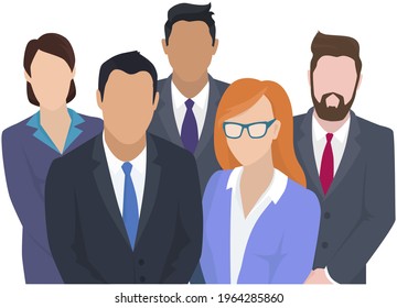 Business team ready to work. Teamwork. Coworkers characters communication. Team building and business partnership. Businessmen people cooperation collaboration. Office workers clerks standing together