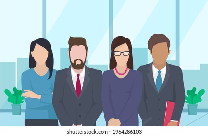 Business team ready to work. Teamwork. Coworkers characters communication. Team building and business partnership. Businessmen people cooperation collaboration. Office workers clerks standing together