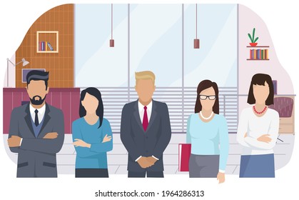 Equipo de negocios listo para trabajar. Trabajo en equipo. Comunicación de personajes de coworkers. Creación de equipos y asociación empresarial. Colaboración de los hombres de negocios. Trabajadores de oficina juntos