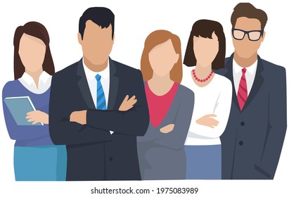 Business team ready to work. Teamwork. Coworkers characters communication. Team building and business partnership. Businessmen people cooperation collaboration. Office workers clerks standing together