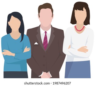 Business team ready to work. Teamwork. Coworkers characters communication. Team building and business partnership. Businessmen people cooperation collaboration. Office workers clerks standing together