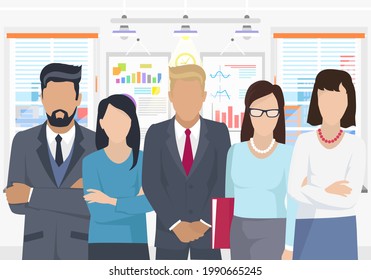 Equipo de negocios listo para trabajar. Trabajo en equipo. Comunicación de personajes de coworkers. Creación de equipos y asociación empresarial. Colaboración de los hombres de negocios. Trabajadores de oficina juntos