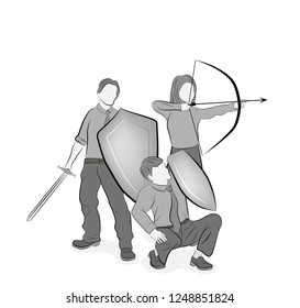 business team reflects attacks. teamwork. business strategy. vector illustration.