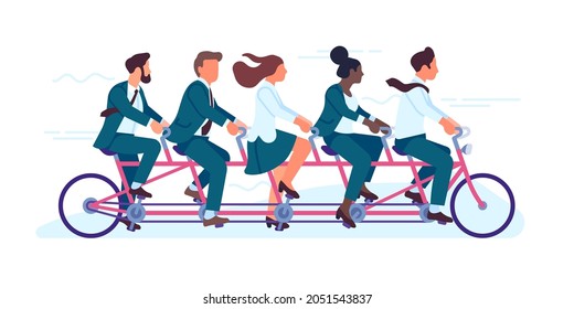 Business team ride bicycle. Collective work