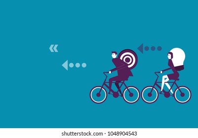 Business team ride together. Vector illustration business teamwork concept.