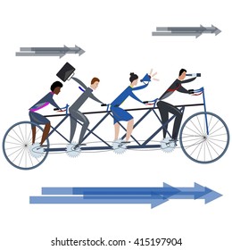Business Team Riding A Tandem Bicycle To Success