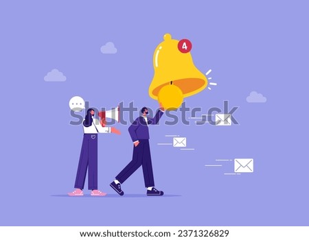 Business team ring bell notification news or messages online for member, ring subscription bell to get reminder for new social media content