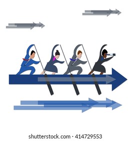 Business Team Rowing To Success