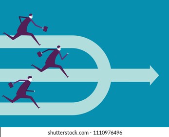 Business team run to an arrow. Vector illustration business concept, Direction, Running.