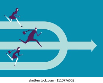 Business team run to an arrow. Vector illustration business concept, Direction, Running.