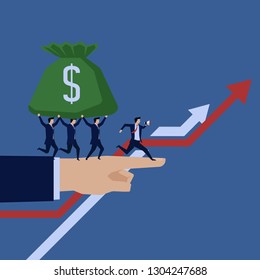 Business team run and hold money to grow up chart.