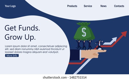 Business team run and hold money to grow up chart. Business Landing Page Template.