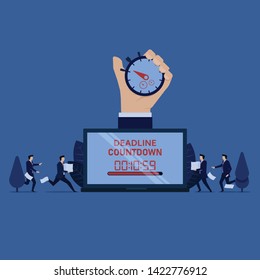 Business team run with paperwork for deadline countdown metaphor of overtime work. Illustration For Wallpaper, Banner, Background, Book Illustration, And Web Landing Page.