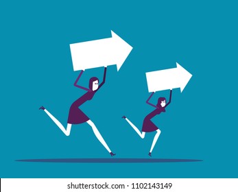 Business team runnin with arrows, Vector business illustration concept, Achievement.
