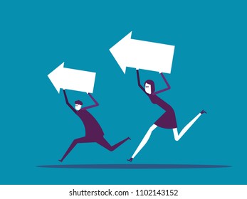 Business team runnin with arrows, Vector business illustration concept, Achievement.
