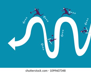 Business team running to arrow line. Vector illustration business concept. Cartoon character style.
