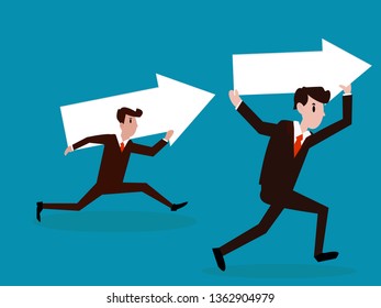 Business team running with arrows, Vector business illustration concept, Achievement