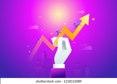 Business team running on drawn data graph. Vector illustration business concept, Graph and chart, Cartoon character