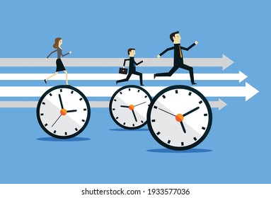 Business team rush to work against time, Vector illustration in flat style