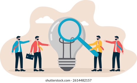 Business team search reason to see dead idea illuminated by magnify

