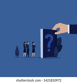 Business team see book manual for frequently asked questions. Illustration For Wallpaper, Banner, Background, Book Illustration, And Web Landing Page.