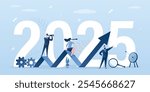 Business team seeking new opportunities. Leadership, global vision, business development. Happy new year 2025. Growth chart, future achievement. 2025 business goals concept. flat vector illustration