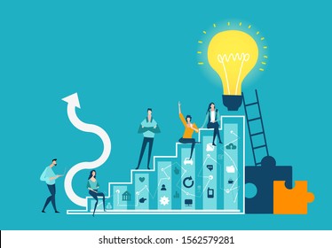 Business team settle at the professional ladder, growth chart. Stairs leading up to success. 