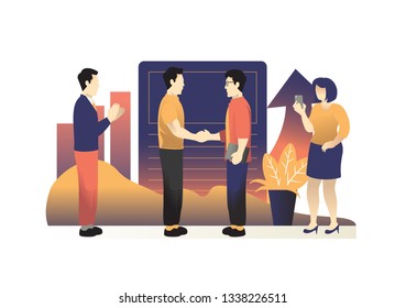 Business team shaking hands flat illustration, team growth illustration, people flat vector illustration