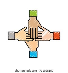 business team showing unity with their hands together business
