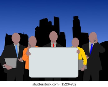 Business team with sign and Singapore Skyline illustration