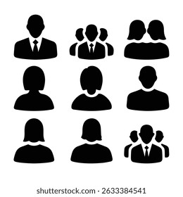 Business and Team Silhouette Icons Set, Male and Female Avatars