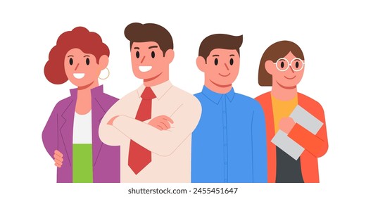 Business team smiling and confident. Employee Teamwork concept. Group of business people to successful. Flat vector illustrations.