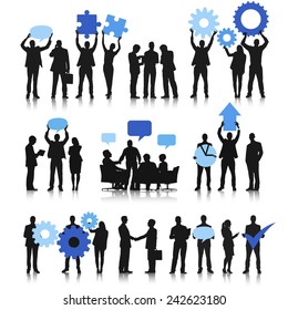 Business team social networking with blue bubble vector