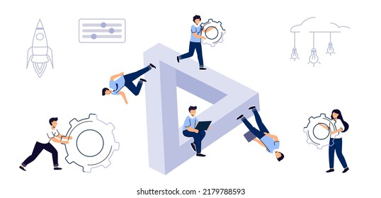 Business team solution Tiny people links of mechanism concept vector illustration Effective teamwork abstract metaphors Agile development decisions methodology business concept Strategy analysis