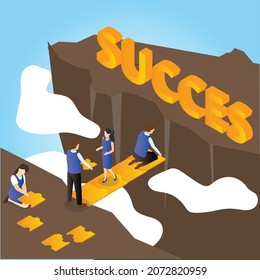 Business team solving problem to achieve success 3d isometric vector illustration concept for banner, website, landing page, ads, flyer template