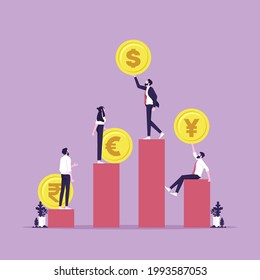 Business Team stand on bar graph with Currency Symbol, Exchange Rate-Business finance concept