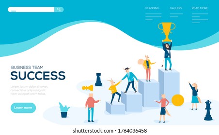 Business team success background. Modern illustration slider site page. Web banner of the business team. Successful business teams concept. Vector image team achieving their design goals.