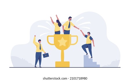 Business team success concept, vector illustration. Prize for successful company project.