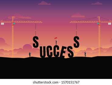 Business team of success. Construction site crane building business text. Idea, Concept, Silhouette, Vector illustration design - Shutterstock ID 1570151767