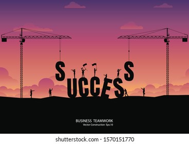 Business team of success. Construction site crane building business text. Idea, Concept, Silhouette, Vector illustration design