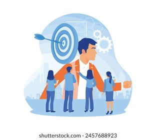 Éxito del equipo de negocios. Desarrollar Clientes objetivo para mejorar el marketing. Concepto de objetivos de negocio. Ilustración vectorial plana.
