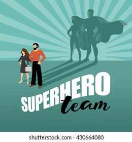 Business team super heroes marketing poster background design. EPS 10 vector.